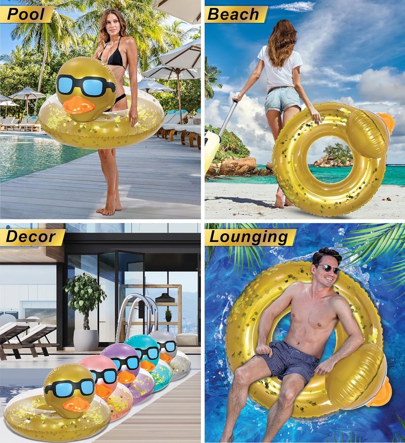 POZA Inflatable Duck Pool Float Tube- Heavy Duty Vinyl UV Resistant Confetti Pool Duck Floatie, Animal Pool Float Swim Ring Pool Inflatables for Kids and Adults for Beach, Party, Vacation - Image 3